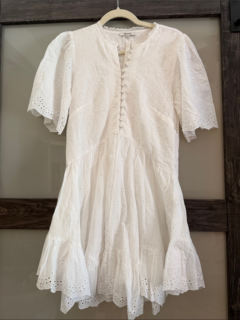 $158 msrp NWT Madewell Eyelet flutter sleeve cotton mini dress 00 cottagecore